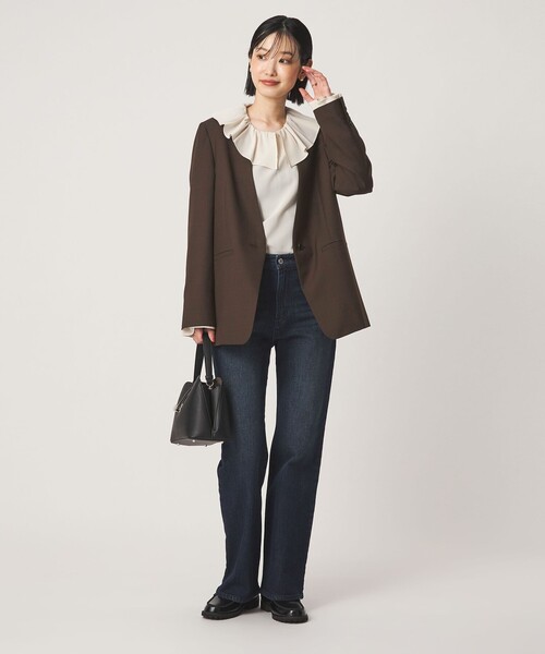 green label relaxing（グリーンレーベルリラクシング）の「［size SHORT/TALLあり］Greed グリード ノーラペル ジャケット ウォッシャブル（ノーカラージャケット・レディース・その他1/モカ/ネイビー・TALL/40/38/36/SHORT）」の7枚目の写真
