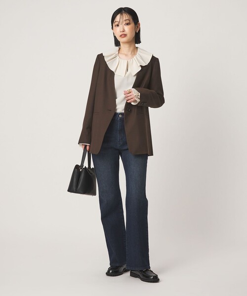 green label relaxing（グリーンレーベルリラクシング）の「［size SHORT/TALLあり］Greed グリード ノーラペル ジャケット ウォッシャブル（ノーカラージャケット・レディース・その他1/モカ/ネイビー・TALL/40/38/36/SHORT）」の9枚目の写真