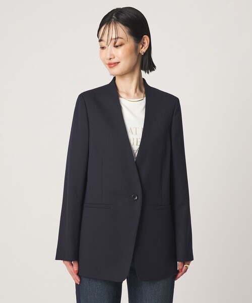 green label relaxing（グリーンレーベルリラクシング）の「［size SHORT/TALLあり］Greed グリード ノーラペル ジャケット ウォッシャブル（ノーカラージャケット・レディース・その他1/モカ/ネイビー・TALL/40/38/36/SHORT）」の11枚目の写真