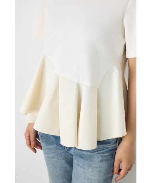 AZUL by moussy(アズールバイマウジー)の「【身長/骨格別着用画像あり】フレアヘムペプラムカットトップス 夏服 秋服 半袖 ウエストカバー 体系カバー ペプラムトップス(Tシャツ/カットソー・レディース・マジェンタ/アイボリー/ブラック・FREE)」の10枚目の写真
