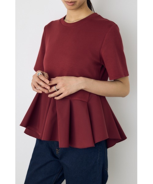 AZUL by moussy(アズールバイマウジー)の「【身長/骨格別着用画像あり】フレアヘムペプラムカットトップス 夏服 秋服 半袖 ウエストカバー 体系カバー ペプラムトップス(Tシャツ/カットソー・レディース・マジェンタ/アイボリー/ブラック・FREE)」の19枚目の写真