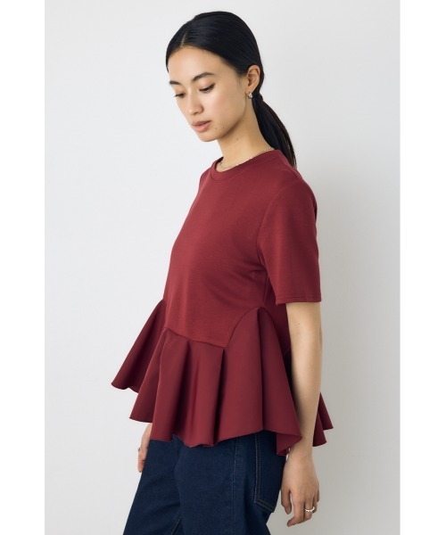 AZUL by moussy(アズールバイマウジー)の「【身長/骨格別着用画像あり】フレアヘムペプラムカットトップス 夏服 秋服 半袖 ウエストカバー 体系カバー ペプラムトップス(Tシャツ/カットソー・レディース・マジェンタ/アイボリー/ブラック・FREE)」の20枚目の写真