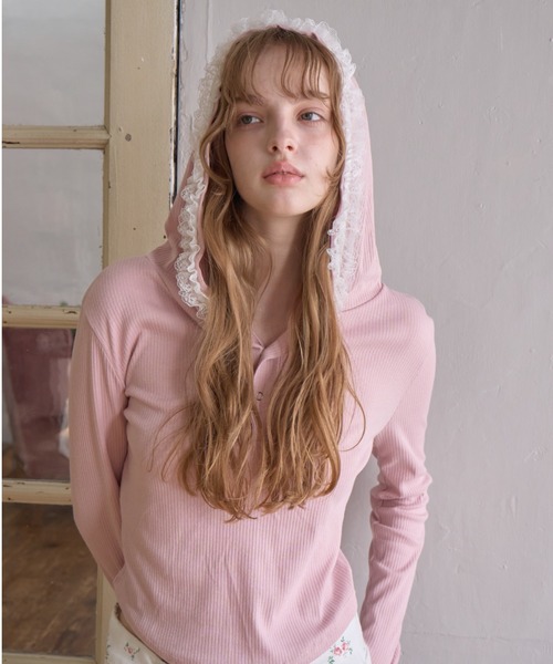 Birthday room(バースデイルーム)の「レーススナップフーディ/Lace-Snap Hoodie(パーカー・レディース・ブラック/ピンク・FREE)」の15枚目の写真