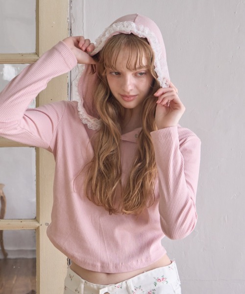 Birthday room(バースデイルーム)の「レーススナップフーディ/Lace-Snap Hoodie(パーカー・レディース・ブラック/ピンク・FREE)」の16枚目の写真