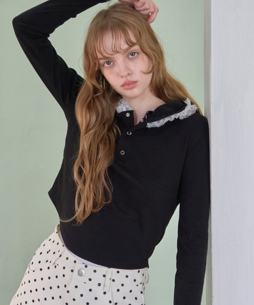 Birthday room(バースデイルーム)の「レーススナップフーディ/Lace-Snap Hoodie(パーカー・レディース・ブラック/ピンク・FREE)」の5枚目の写真