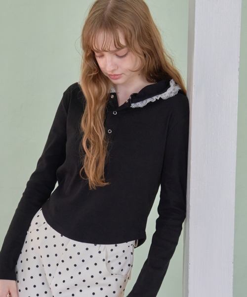 Birthday room(バースデイルーム)の「レーススナップフーディ/Lace-Snap Hoodie(パーカー・レディース・ブラック/ピンク・FREE)」の3枚目の写真