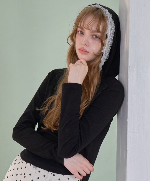 Birthday room(バースデイルーム)の「レーススナップフーディ/Lace-Snap Hoodie(パーカー・レディース・ブラック/ピンク・FREE)」の7枚目の写真