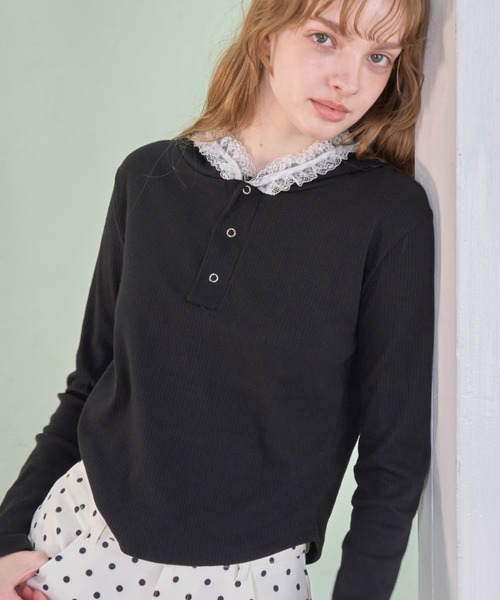 Birthday room(バースデイルーム)の「レーススナップフーディ/Lace-Snap Hoodie(パーカー・レディース・ブラック/ピンク・FREE)」の9枚目の写真