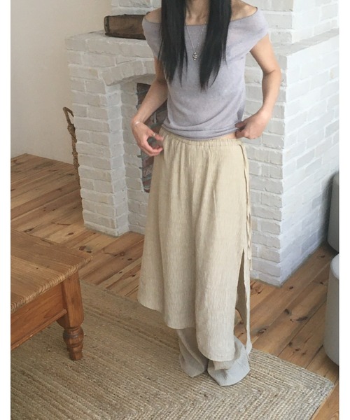 Didot.showroom(ディドット ショールーム)の「リンクルスリットスカートレイヤードパンツ(その他パンツ・レディース・ブラック/アイボリー/ベージュ・FREE)」の3枚目の写真