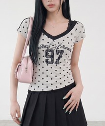 ドット柄ナンバリングワンショルダーチビTシャツ
