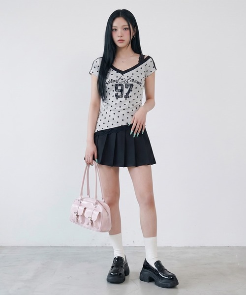 non-hedge(ノンヘッジ)の「ドット柄ナンバリングワンショルダーチビTシャツ(Tシャツ/カットソー・レディース・グレー/ネイビー・FREE)」の20枚目の写真