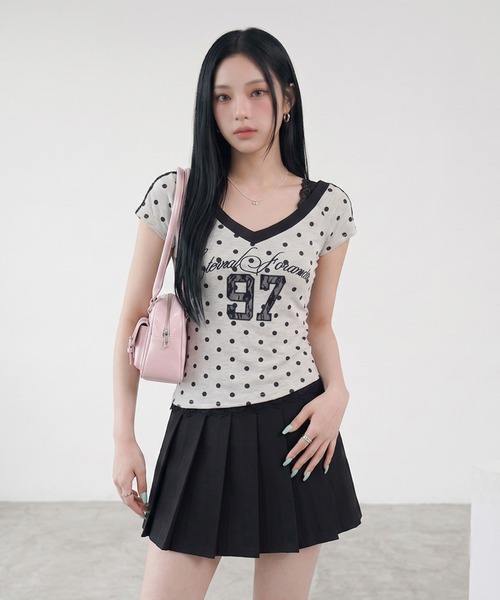 non-hedge(ノンヘッジ)の「ドット柄ナンバリングワンショルダーチビTシャツ(Tシャツ/カットソー・レディース・グレー/ネイビー・FREE)」の21枚目の写真