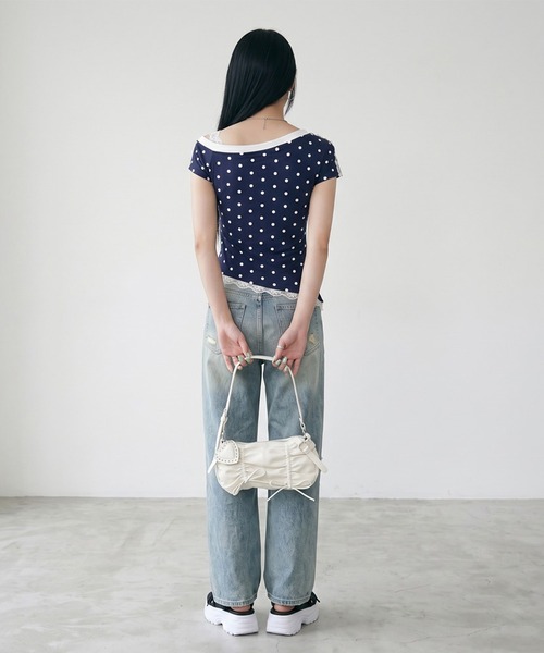 non-hedge(ノンヘッジ)の「ドット柄ナンバリングワンショルダーチビTシャツ(Tシャツ/カットソー・レディース・グレー/ネイビー・FREE)」の17枚目の写真