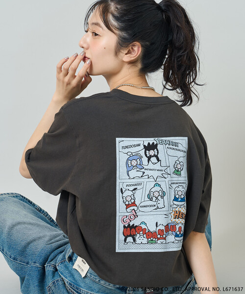 sanrio（サンリオ）の「SANRIO/サンリオ ”HAPIDANBUI” 目隠しコミック柄 プリントTシャツ/ハピダンブイ（Tシャツ/カットソー・レディース・レモンイエロー/チャコール/オフホワイト・ﾌﾘ-）」の11枚目の写真