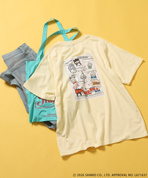 sanrio（サンリオ）の「SANRIO/サンリオ ”HAPIDANBUI” 目隠しコミック柄 プリントTシャツ/ハピダンブイ（Tシャツ/カットソー・レディース・レモンイエロー/チャコール/オフホワイト・ﾌﾘ-）」の7枚目の写真