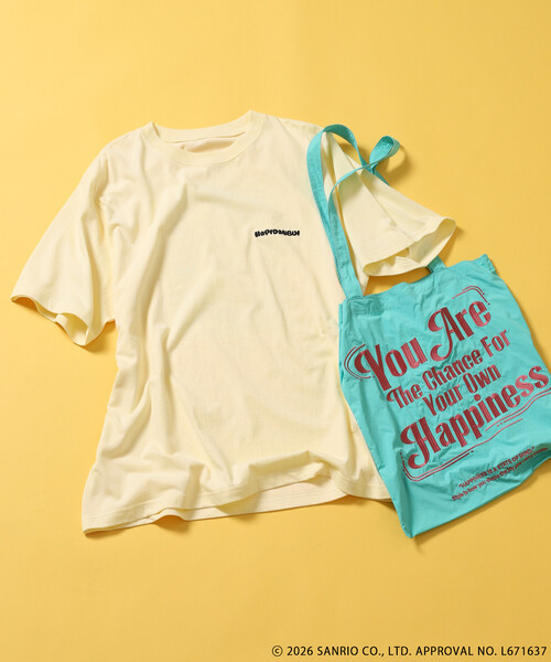 sanrio（サンリオ）の「SANRIO/サンリオ ”HAPIDANBUI” 目隠しコミック柄 プリントTシャツ/ハピダンブイ（Tシャツ/カットソー・レディース・レモンイエロー/チャコール/オフホワイト・ﾌﾘ-）」の10枚目の写真