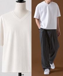ショート丈 無地 半袖VネックTシャツ OXA