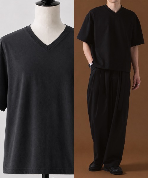 OXA(オグザ)の「ショート丈 無地 半袖VネックTシャツ OXA(Tシャツ/カットソー・メンズ・グレー/ブラック/ホワイト・FREE)」の1枚目の写真