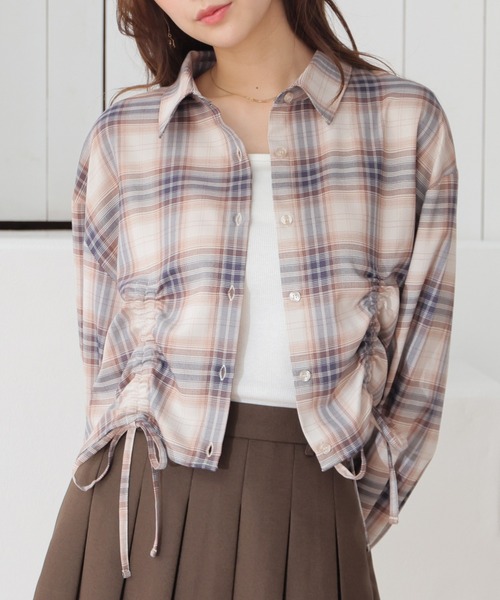 Honeys(ハニーズ)の「ドロストショート丈シャツ(シャツ/ブラウス・レディース・ブラック系その他2/ブラウン系その他2/ベージュ系その他2/ネイビー系1・L/M/S)」の3枚目の写真