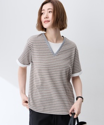 レイヤード風ボーダーVネックTシャツ