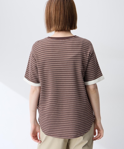 Petit Honfleur（プチオンフルール）の「レイヤード風ボーダーVネックTシャツ（Tシャツ/カットソー・レディース・グレー/ブラウン・M/L）」の5枚目の写真