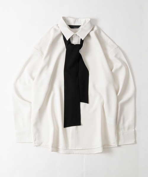 JOHN'S CLOSET(ジョンズクローゼット)の「【a】ナチュラルストレッチ ネクタイ付き ルーズシルエットシャツ 長袖/イージーケア/2WAY(シャツ/ブラウス・メンズ・ホワイト/ブラック/ホワイト系その他・MEDIUM/LARGE)」の11枚目の写真