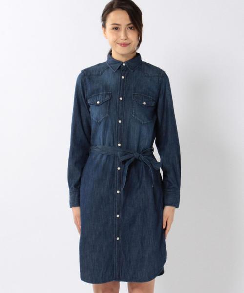 coen（コーエン）の「USAコットンデニムシャツワンピース（シャツワンピース・レディース・ライトブルー/ネイビー・MEDIUM/LARGE）」の4枚目の写真