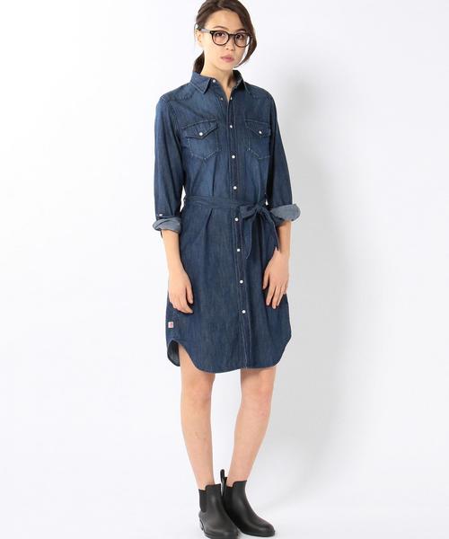 coen（コーエン）の「USAコットンデニムシャツワンピース（シャツワンピース・レディース・ライトブルー/ネイビー・MEDIUM/LARGE）」の6枚目の写真