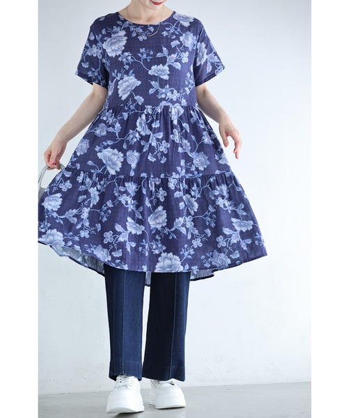 cawaii(カワイイ)の「静寂に咲くシノワズリな花柄ミニワンピース(ワンピース・レディース・ネイビー・FREE)」の14枚目の写真