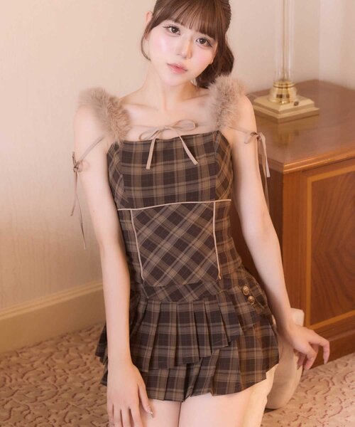 Belle Charme(ベルシャルム)の「【Belle Charme】Fur Strap Cami Tops(キャミソール・レディース・ブラウン/ブラック・FREE)」の8枚目の写真