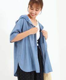 刺しゅうフーディー半袖チュニック
