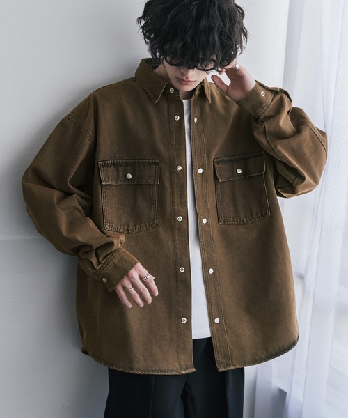 Rocky Monroe(ロッキーモンロー)の「ヴィンテージライク オーバーサイズデニムワークシャツジャケット(デニムジャケット・メンズ・ブラック/ブラウン/インディゴブルー/ライトブラック/ワンウォッシュ/ケミカルウォッシュ・M/L/XL)」の3枚目の写真