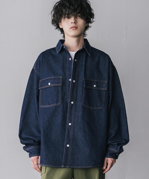 Rocky Monroe(ロッキーモンロー)の「ヴィンテージライク オーバーサイズデニムワークシャツジャケット(デニムジャケット・メンズ・ブラック/ブラウン/インディゴブルー/ライトブラック/ワンウォッシュ/ケミカルウォッシュ・M/L/XL)」の5枚目の写真
