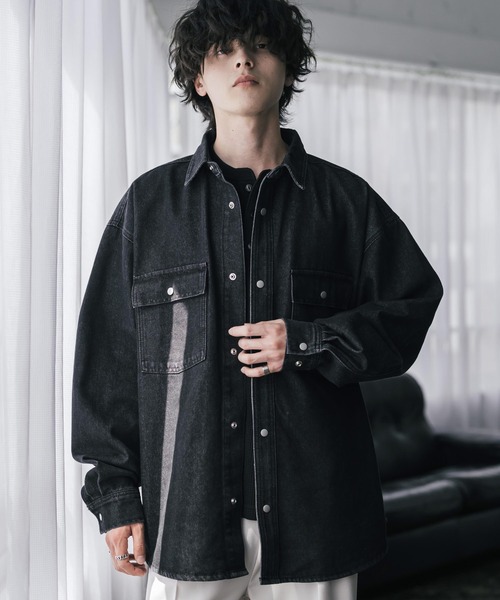 Rocky Monroe(ロッキーモンロー)の「ヴィンテージライク オーバーサイズデニムワークシャツジャケット(デニムジャケット・メンズ・ブラック/ブラウン/インディゴブルー/ライトブラック/ワンウォッシュ/ケミカルウォッシュ・M/L/XL)」の2枚目の写真