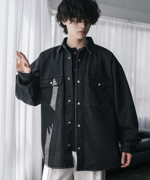 Rocky Monroe(ロッキーモンロー)の「ヴィンテージライク オーバーサイズデニムワークシャツジャケット(デニムジャケット・メンズ・ブラック/ブラウン/インディゴブルー/ライトブラック/ワンウォッシュ/ケミカルウォッシュ・M/L/XL)」の22枚目の写真