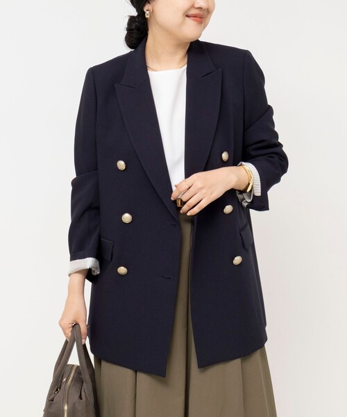 NOLLEY’S Sophi(ノーリーズソフィ)の「《防シワ/セットアップ対応》ウォッシャブルオックスダブルジャケット(テーラードジャケット・レディース・ネイビー・34/36/38)」の1枚目の写真