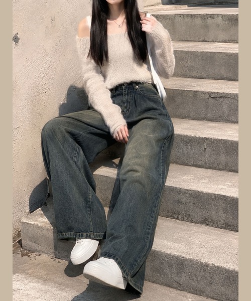 GRESHEL(グレッシェル)の「ヴィンテージ風 ウォッシュドワイドデニムパンツ(デニムパンツ・レディース・MIDDLE DENIM・SMALL/MEDIUM)」の6枚目の写真