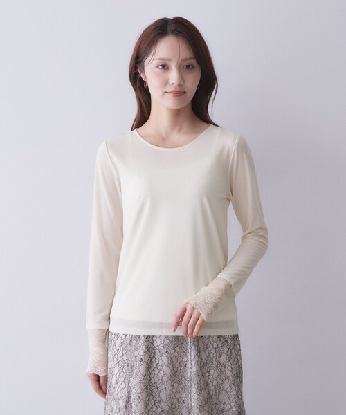 index（インデックス）の「袖レースシアートップス【洗濯機OK】（Tシャツ/カットソー・レディース・ブラック/オフホワイト/ナチュラル・40/38）」の16枚目の写真