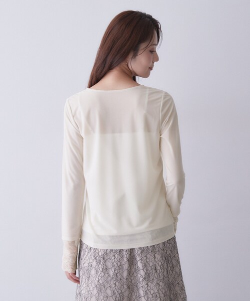 index（インデックス）の「袖レースシアートップス【洗濯機OK】（Tシャツ/カットソー・レディース・ブラック/オフホワイト/ナチュラル・40/38）」の18枚目の写真
