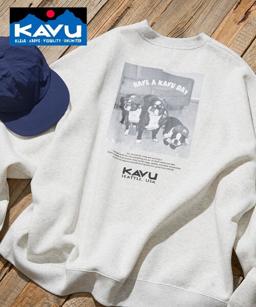 KAVU(カブー)の「KAVU/カブー 限定展開 KAVU×FREAK'S STORE / カブ― 別注 クルードッグ フォトプリント クルーネック スウェット(Tシャツ/カットソー・メンズ・グレイッシュベージュ/スミクロ/ピンク/アッシュグレー・LARGE/SMALL/MEDIUM)」の3枚目の写真
