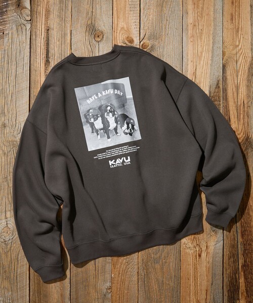 KAVU(カブー)の「KAVU/カブー 限定展開 KAVU×FREAK'S STORE / カブ― 別注 クルードッグ フォトプリント クルーネック スウェット(Tシャツ/カットソー・メンズ・グレイッシュベージュ/スミクロ/ピンク/アッシュグレー・LARGE/SMALL/MEDIUM)」の7枚目の写真