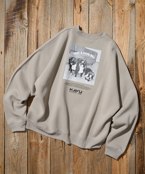 KAVU(カブー)の「KAVU/カブー 限定展開 KAVU×FREAK'S STORE / カブ― 別注 クルードッグ フォトプリント クルーネック スウェット(Tシャツ/カットソー・メンズ・グレイッシュベージュ/スミクロ/ピンク/アッシュグレー・LARGE/SMALL/MEDIUM)」の15枚目の写真