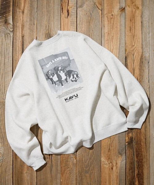 KAVU(カブー)の「KAVU/カブー 限定展開 KAVU×FREAK'S STORE / カブ― 別注 クルードッグ フォトプリント クルーネック スウェット(Tシャツ/カットソー・メンズ・グレイッシュベージュ/スミクロ/ピンク/アッシュグレー・LARGE/SMALL/MEDIUM)」の21枚目の写真