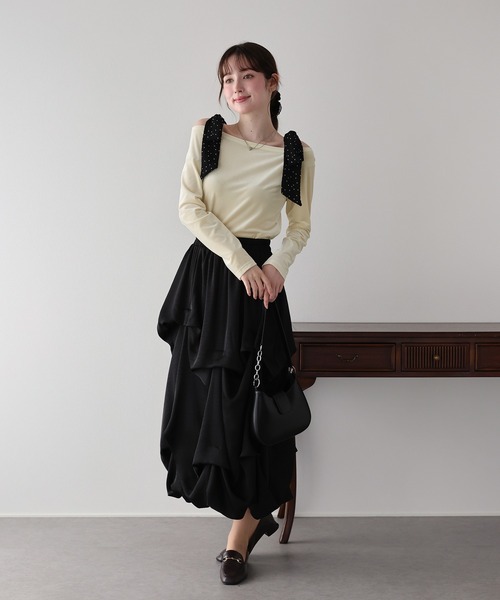 BLUEEAST(ブルーイースト)の「ショルダードットリボンベロアトップス(Tシャツ/カットソー・レディース・アイボリー/ブラウン/ブラック・MEDIUM)」の19枚目の写真