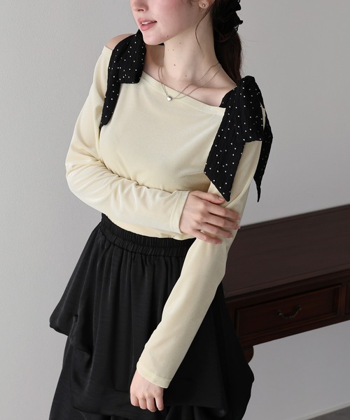 BLUEEAST(ブルーイースト)の「ショルダードットリボンベロアトップス(Tシャツ/カットソー・レディース・アイボリー/ブラウン/ブラック・MEDIUM)」の17枚目の写真