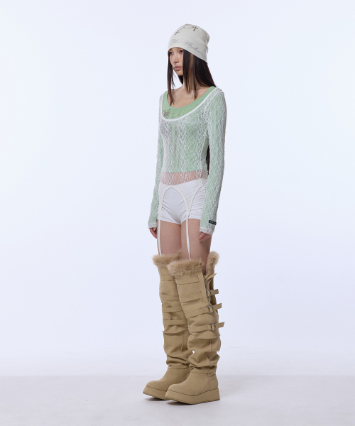 GILAARCHIVE（ギラアーカイブ）の「LAYERED LACE STRAP LONG SLEEVE_WHITE（Tシャツ/カットソー・レディース・その他・FREE）」の2枚目の写真