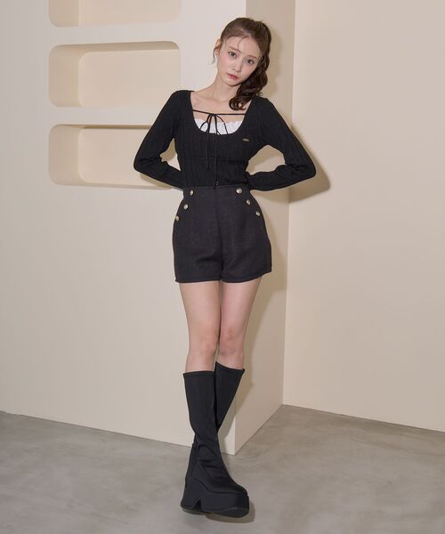 MAJESTIC LEGON（マジェスティックレゴン）の「ツイードショートパンツ（その他パンツ・レディース・アイボリー/ブラック系その他2/ブラック・MEDIUM）」の2枚目の写真