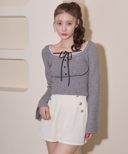 MAJESTIC LEGON（マジェスティックレゴン）の「ツイードショートパンツ（その他パンツ・レディース・アイボリー/ブラック系その他2/ブラック・MEDIUM）」の7枚目の写真