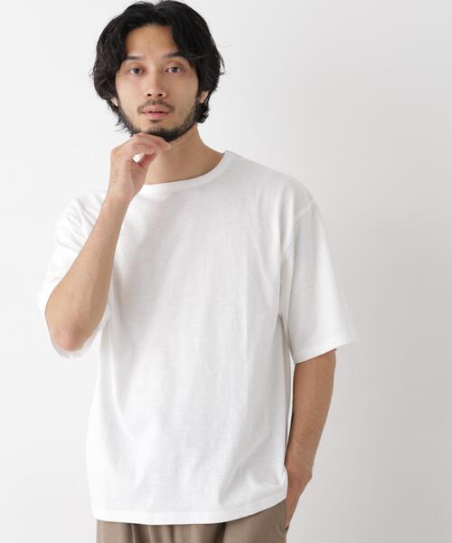 NANO universe(ナノユニバース)の「スラブワイドTシャツ 半袖(Tシャツ/カットソー・メンズ・ホワイト/ブラック・L/M)」の1枚目の写真