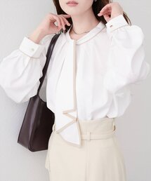配色ボウタイ２WAYブラウス